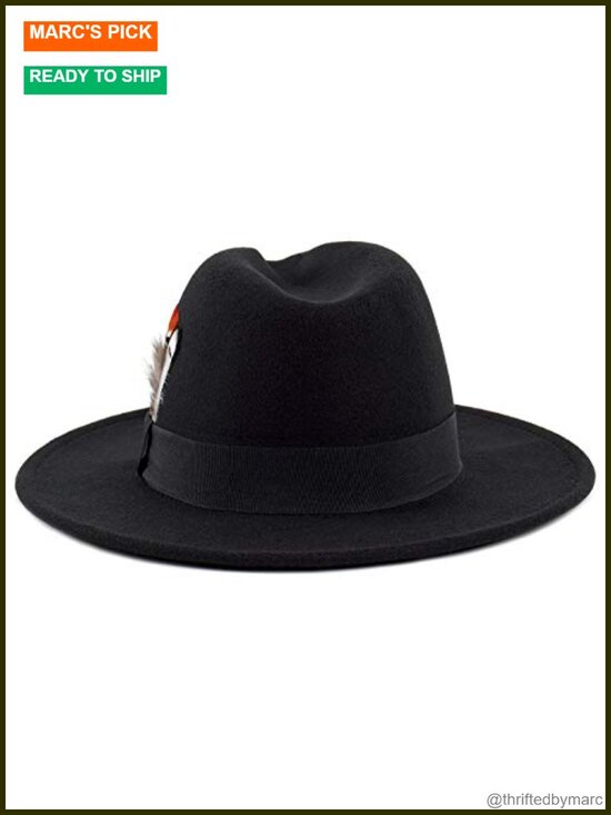 Classic Fedora Hat Wide Brim Felt Dress Hat with Removable Feathers Unisex main image 2